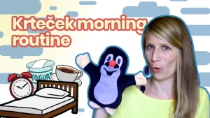 thumbnail of a video to learn cyech for beginner where eliska explains morning routine in czech